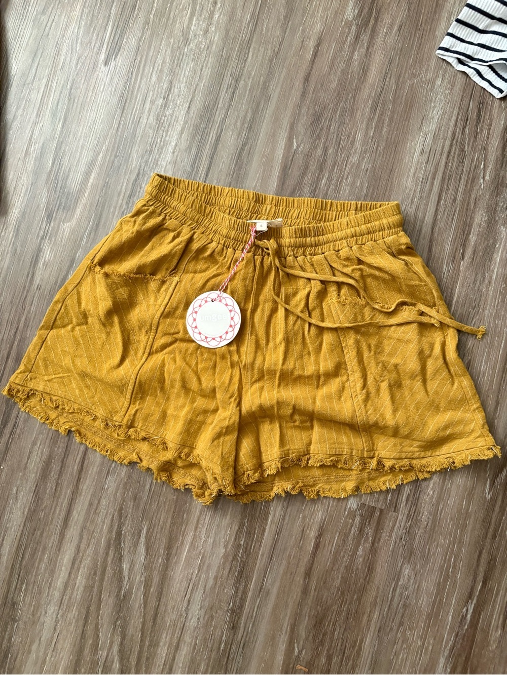 Umgee Mustard Yellow High-Waist Drawstring Shorts